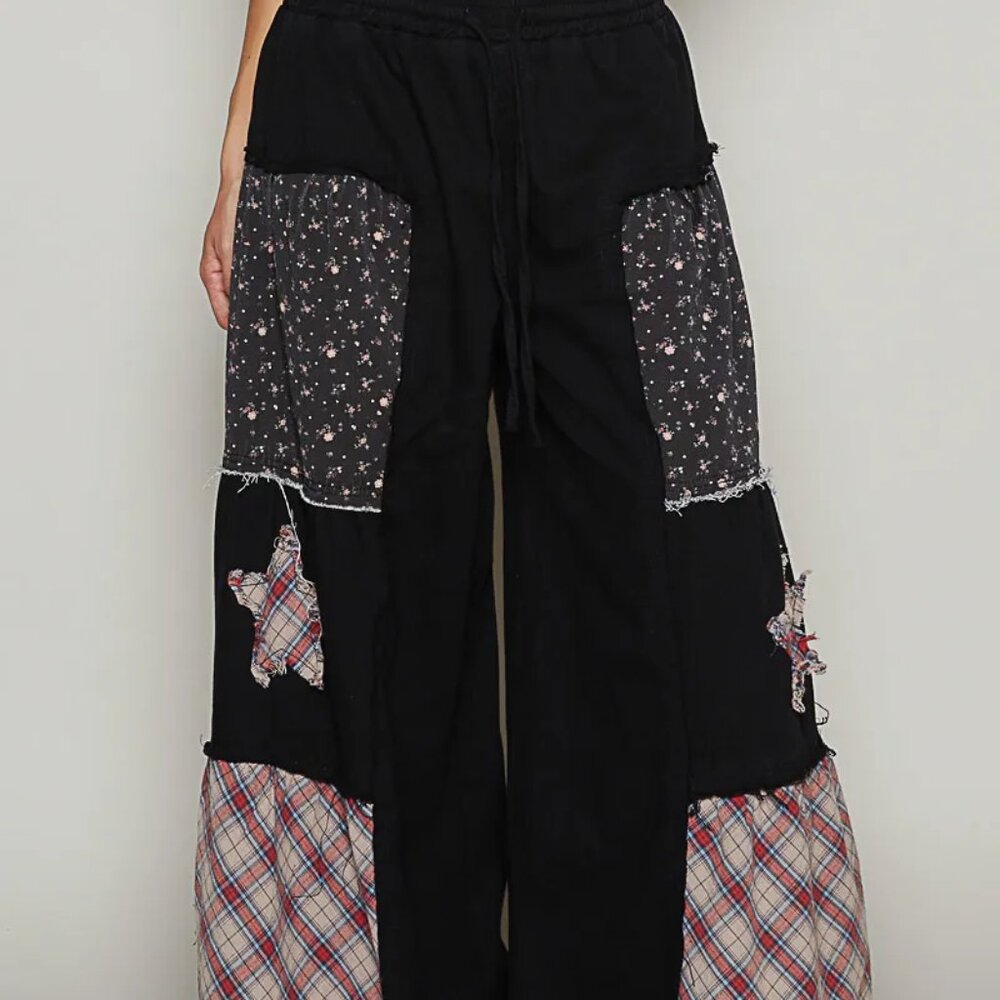 POL Drawstring Star Patch Contrast Wide Leg Pants - Picture 5 of 6